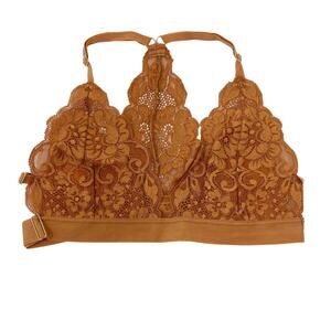We Are HAH Medium M Brown Sugar Orange Lace Racerback Bra Bralette Deep V Neck